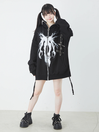 黒 ロゴパーカー 事前にやりとりしてる方の専用商品！！！ 早い者勝ち X-girl MESSAGE AND FACE FADED ZIP UP SWEAT HOODIE (X