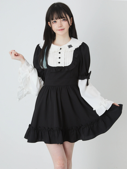 JM刺しゅう姫袖ワンピース(ブラック)