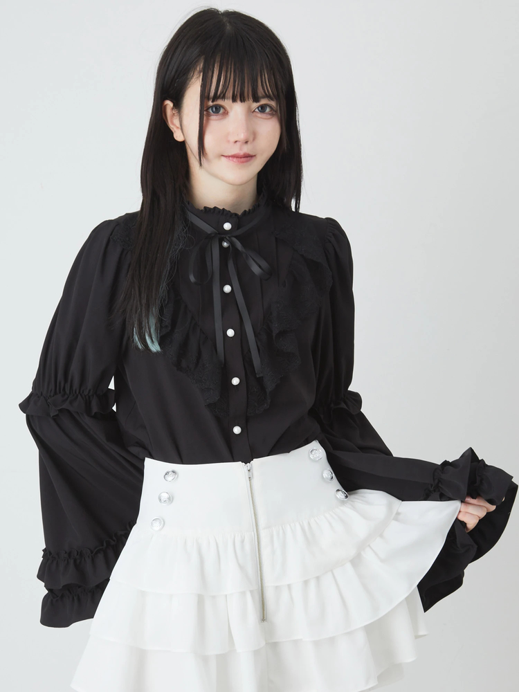 Jamie エーエヌケー タックフリル姫袖ブラウス ブラック タックフリル姫袖ブラウス - Jamie エーエヌケー(ジェイミーエー