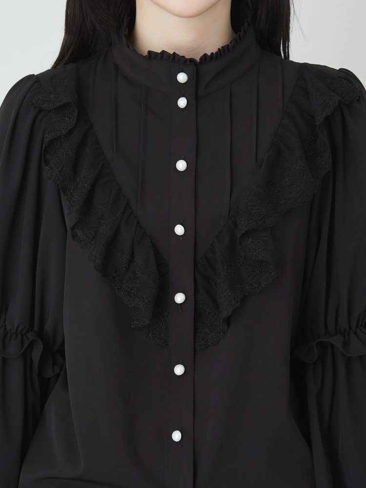 Jamie エーエヌケー タックフリル姫袖ブラウス ブラック タックフリル姫袖ブラウス - Jamie エーエヌケー(ジェイミーエー