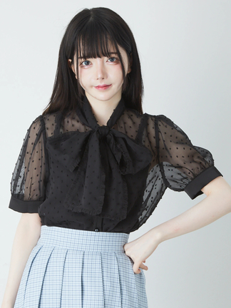 epa エパ ドット シアーブラウス ブラック ドッドシアーボウタイブラウス【洗濯機洗い可】（シャツ・ブラウス