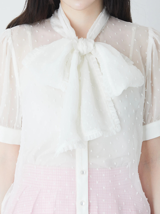 ラル　美品 #Newansドットデザインシアーシャツ ブラウス 半袖 M ラル様専用 美品 #Newansドットデザインシアーシャツ ブラウス