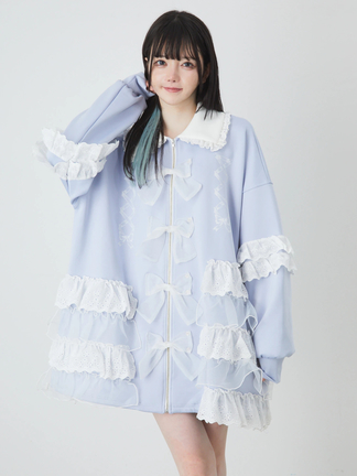 Jamieエーエヌケー / リボンリメイクパーカー  ブルー O-25-06-19-039-LO-TO-OW-ZY リボンリメイクパーカー - Jamie エーエヌケー(ジェイミーエー