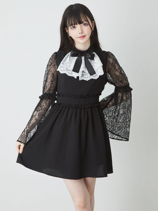 JM刺しゅう姫袖ワンピース ジェイミーエーエヌケー ブラック Ｍ JM刺しゅう姫袖ワンピース - Jamie エーエヌケー(ジェイミーエー