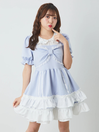 Jamie エーエヌケーパールクロスゴシックOP ミニワンピース 水色 ギンガム ゴシックジャージOP - Jamie エーエヌケー(ジェイミーエーエヌケー)の