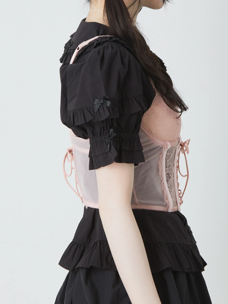 バレエコアペプラムキャミソール 小さいサイズ シャーリングペプラムキャミソール 低身長さん・小柄女性