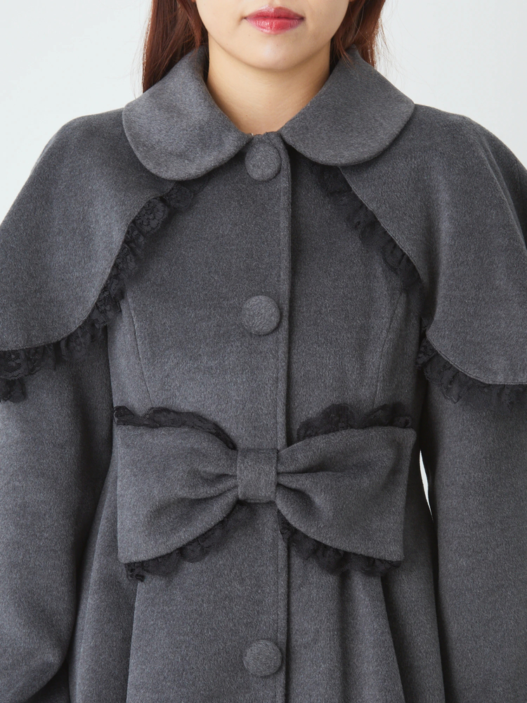 アイルランド製 ストライプ柄 手織り リボンタイ付き ケープコート S648b アイルランド製 ストライプ柄 手織り リボンタイ付き ケープコート