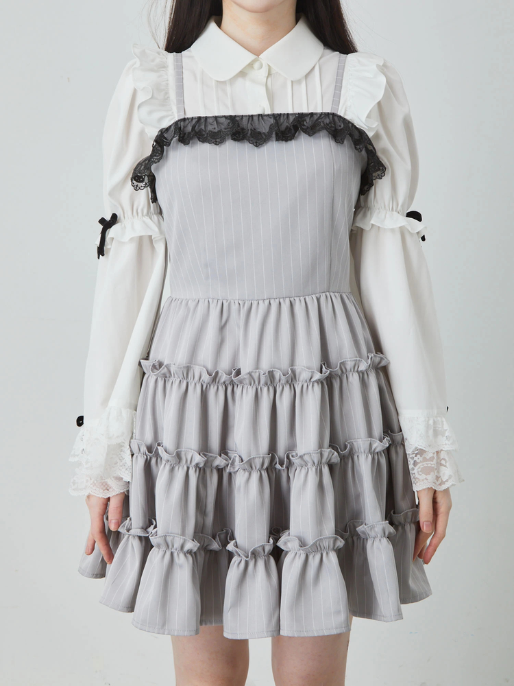 猫ちゃんレースストライプOP - Jamie エーエヌケー(ジェイミーエー