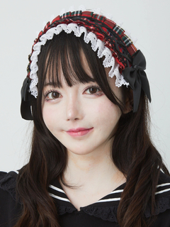 チェックヘッドドレス
