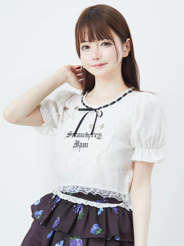 Jamieエーエヌケー / ゴシックロゴパッチワークカーデ M ブルー×ブラック O-25-04-04-039-CA-TO-OW-ZT092 ゴシックレースカーデ - Jamie エーエヌケー(ジェイミーエー