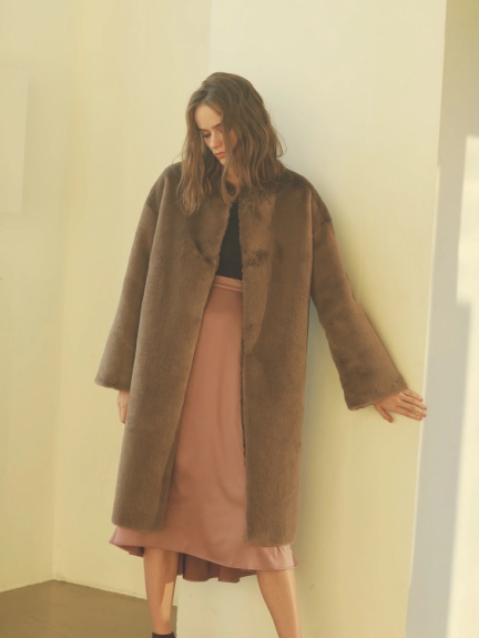 ノーカラーエコファーコート Cachec カシェック のコート ファッション通販 Ailand アイランド ノーカラーエコファーコート Cachec カシェック のコート ファッション通販 Ailand アイランド