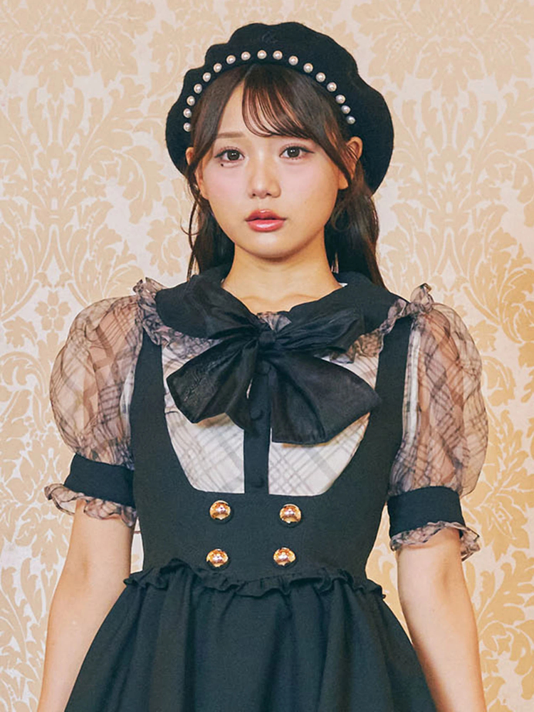 リボン付きホワイト半袖ブラウス　me roir Me roir ブラウス シャツ おリボンレースパフTOPS レディース