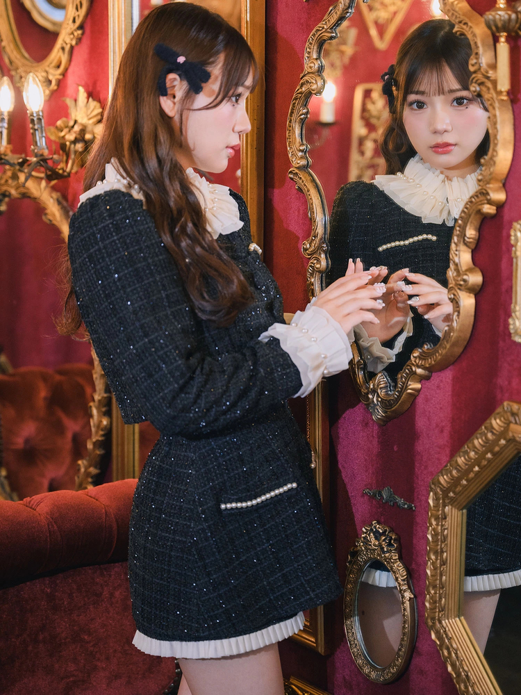 Me roir タックカラーツイードJK イエロー ベージュ フレンチガーリー Me roir タックカラーツイードJK イエロー ベージュ フレンチ