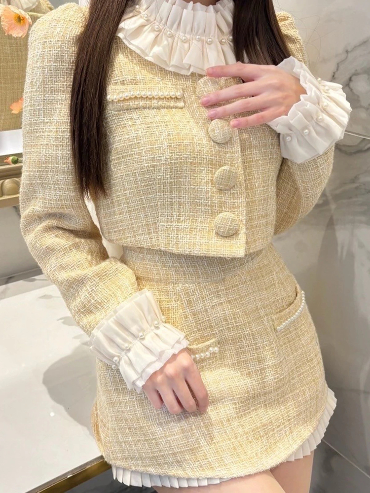 Me roir タックカラーツイードJK イエロー ベージュ フレンチガーリー 01_001.jpg