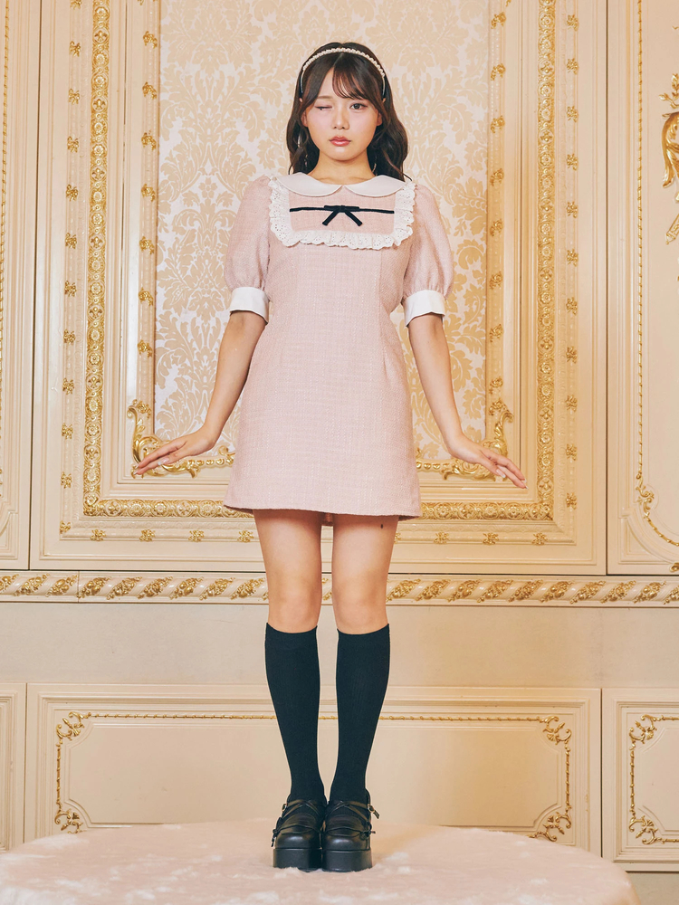 Me roir　ミーロワール　ラメツイードワンピース　M　リボン ラメツイードワンピース - Me roir(ミーロワール)のワンピース