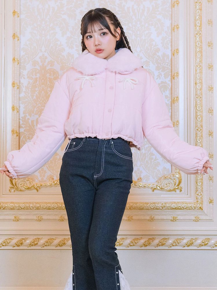 【値下げ】hinari 中綿リボンミドルコート アイボリー S hinari ヒナリ 中綿リボンミドルコート アイボリー S