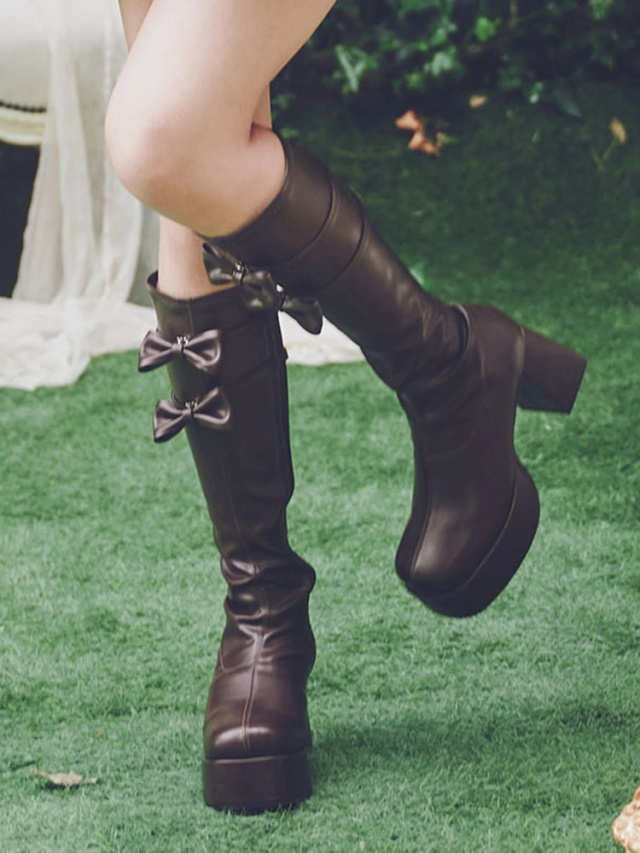 リボンロングブーツ - Me roir(ミーロワール)のロングブーツ  