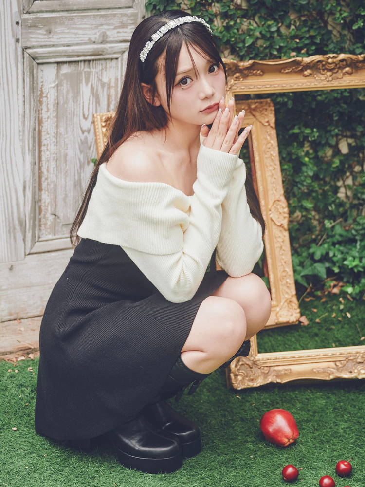 Me roir 配色オフショルニットOP 配色オフショルニットOP - Me roir(ミーロワール)のワンピース