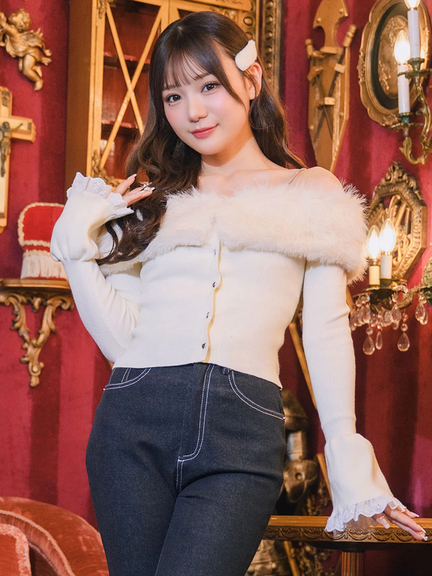 エコファーオフショルニットTOPS(オフホワイト)