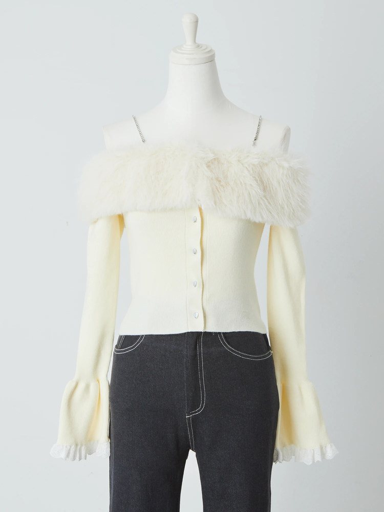 Me roir エコファーオフショルニットTOPS オフホワイト エコファーオフショルニットTOPS - Me roir(ミーロワール)の