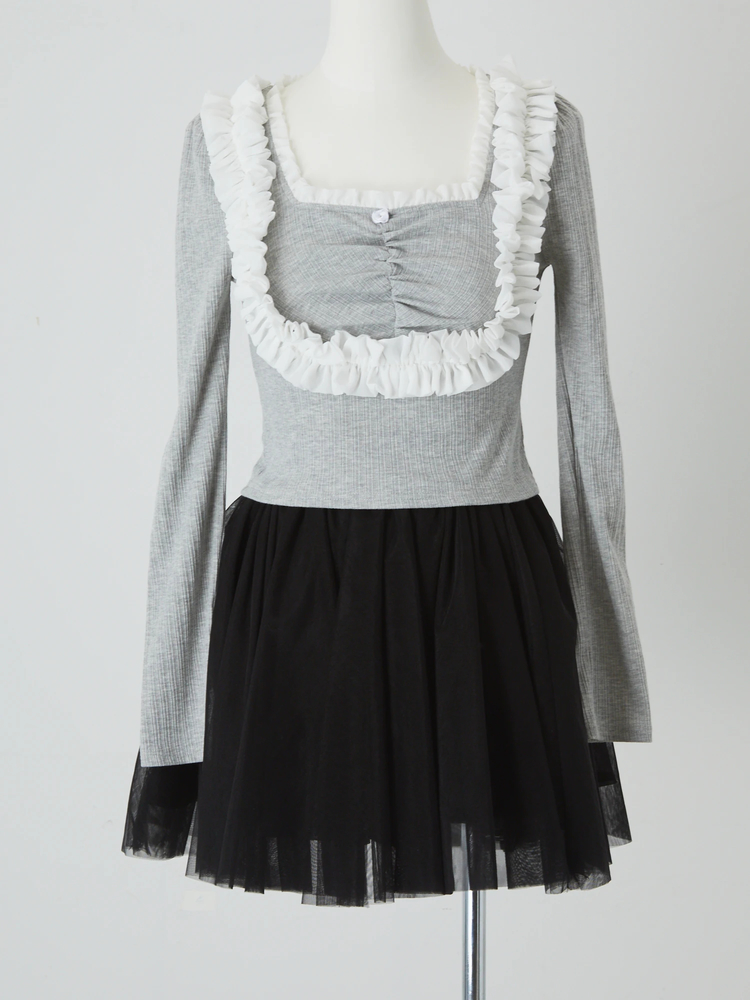 ロドリリオン フードつきフリルカットソー ダークグレー RHODOLIRION