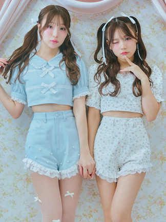 Me roir ミーロワール　レースリボン　TOPS PINK おリボンレースパフTOPS - Me roir(ミーロワール)のTシャツ