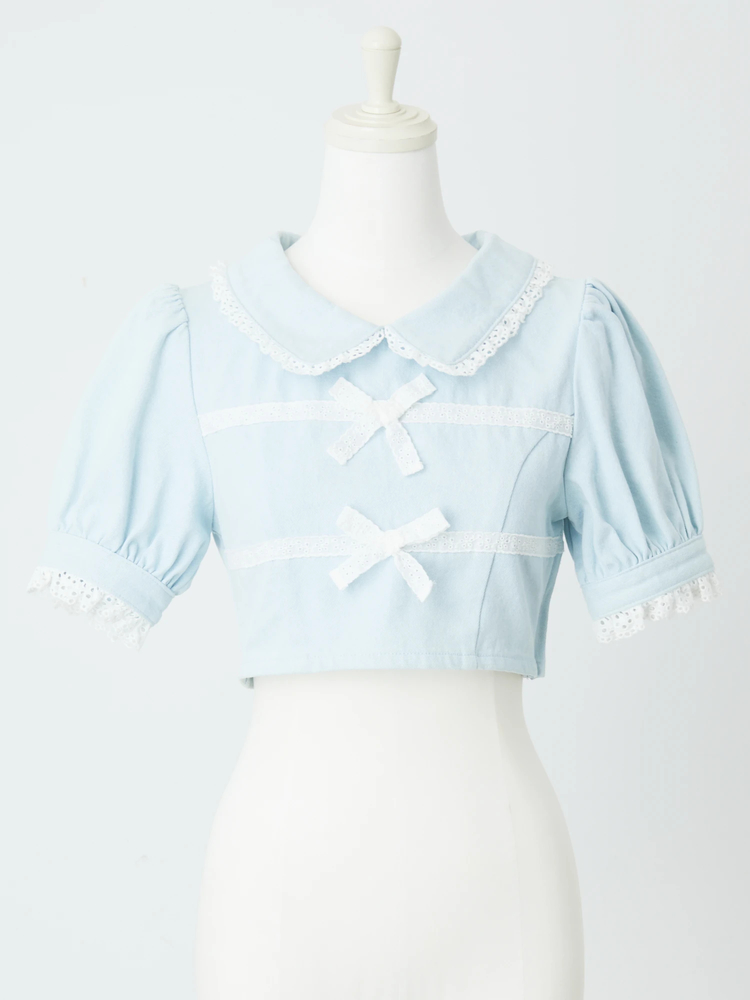おリボンレースパフTOPS - Me roir(ミーロワール)のTシャツ