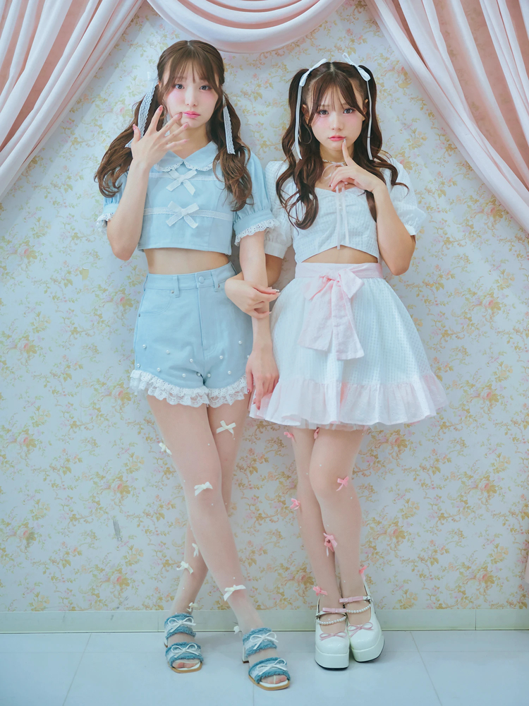 Me roir ミーロワール　レースリボン　TOPS PINK おリボンレースパフTOPS - Me roir(ミーロワール)のTシャツ