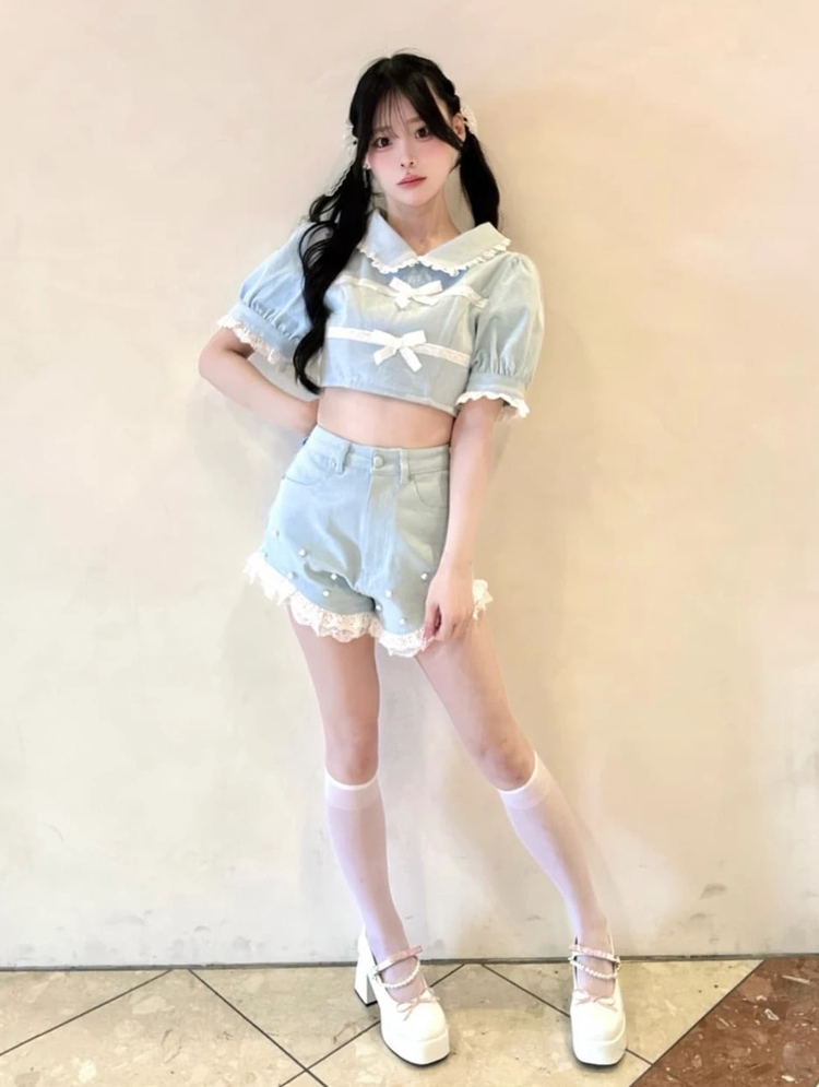 おリボンレースパフTOPS - Me roir(ミーロワール)のTシャツ